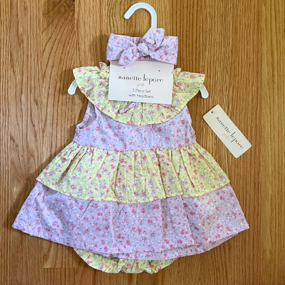 Nanette Lepore Baby Girl Dress Set With Matching Headband - Picture 1 of 11
